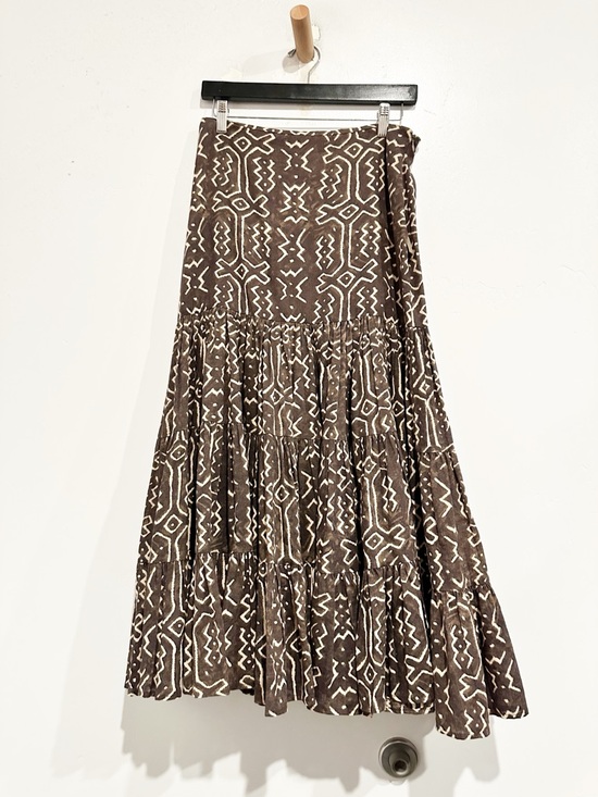 Norma Kamali Dresses & Skirts - Norma Kamali Vintage 80's Mud Cloth Brown Printed Maxi Skirt Size 12